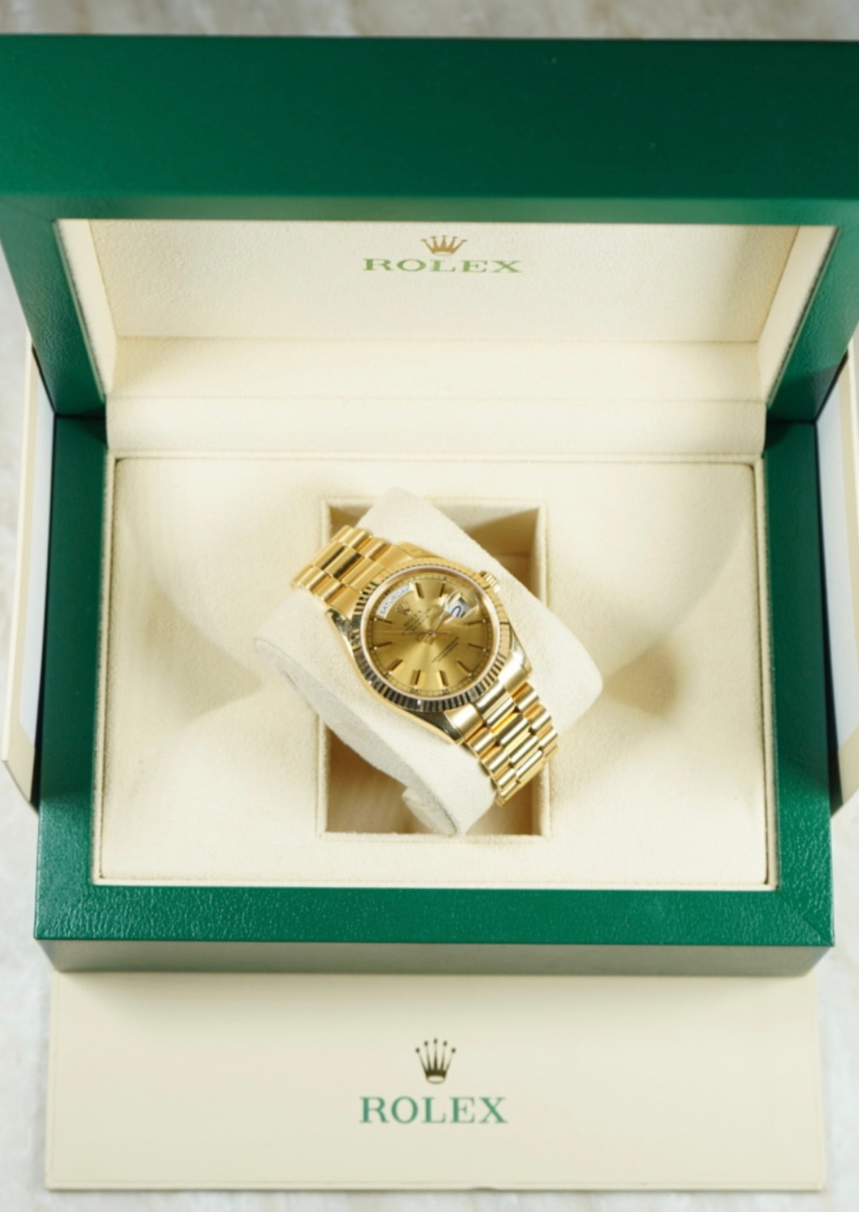 Rolex Daydate 36mm Champagne Baton Dial Glasgow Watch Company